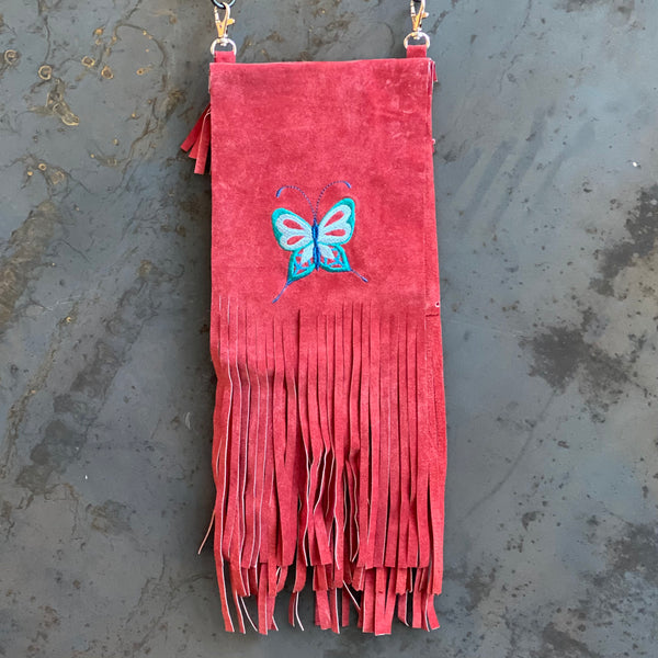 Embroidered Red Butterfly Clip Bag