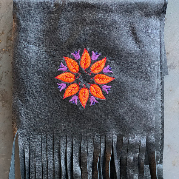Embroidered Black Flower Clip Bag