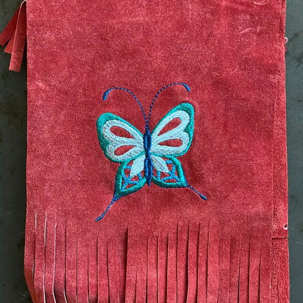 Embroidered Red Butterfly Clip Bag